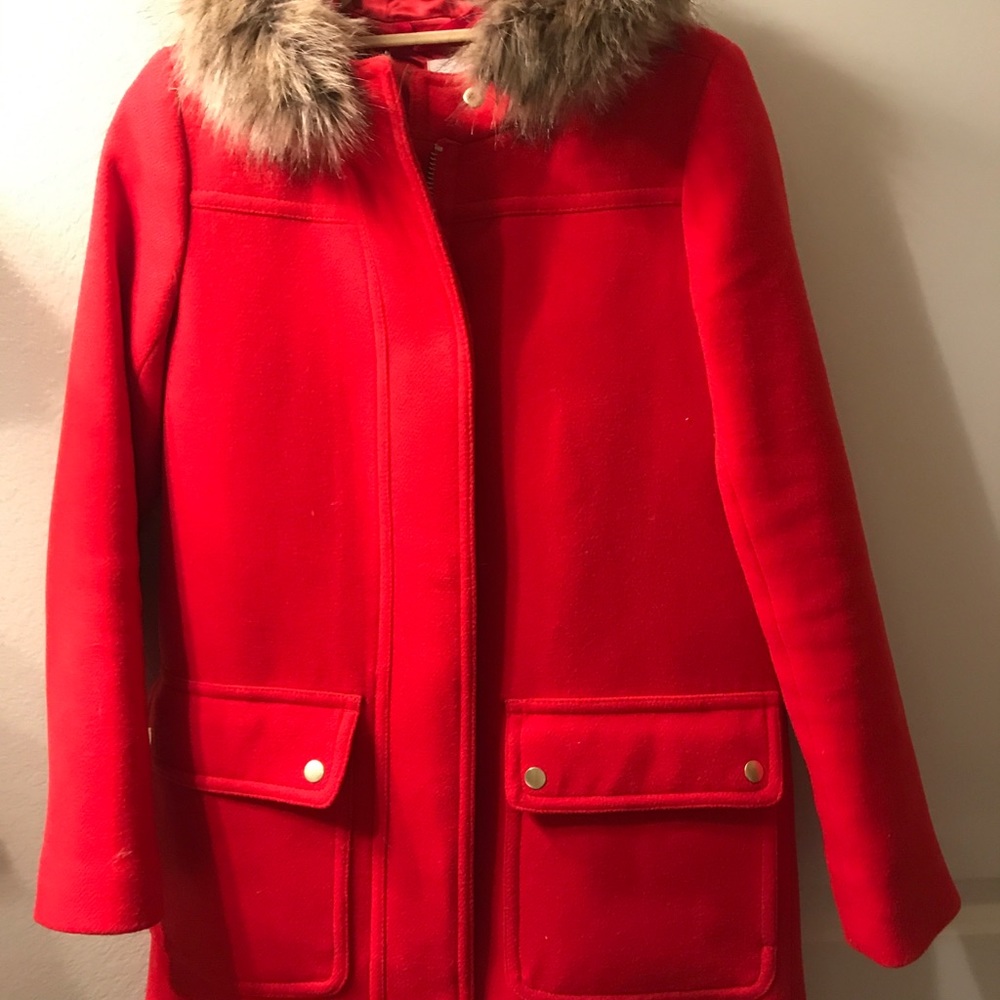 Red Jcrew wool coat size 00